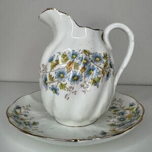 Antique Thomas Morris Niobe Creamer & Underplate Blue Floral Made in England